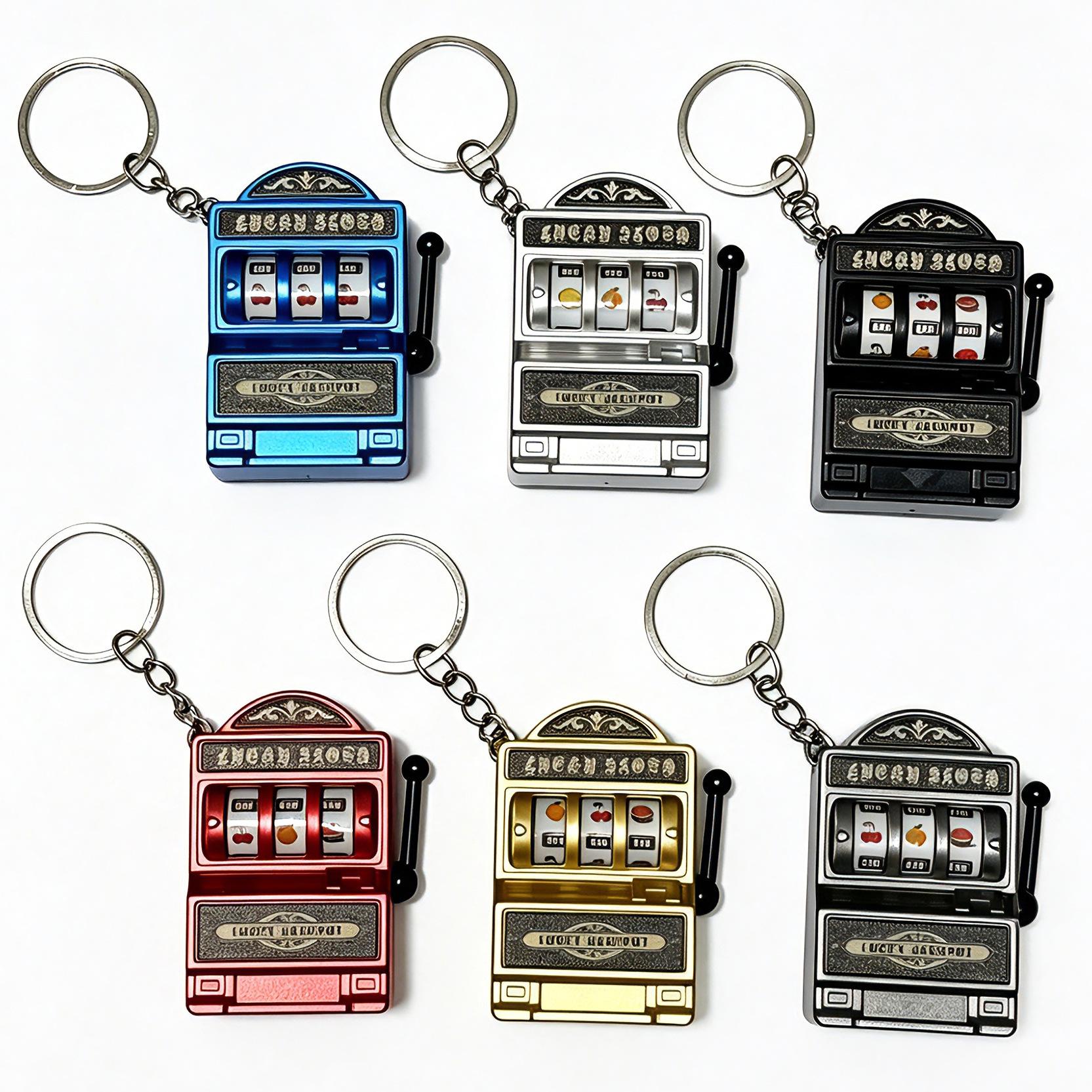 Mini Retro Fruit Jackpot Slot Machine Keychain, Portable Fidget Decompression Toy, Bag Charm Pendant for Party Gifts
