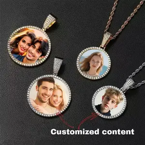 XLarge Big Photo Chain Big Picture Pendant Custom Memorial Chain Circle Chain Photo Pendant Necklace Simple for Prank DIY Hip Hop Jewelry，520 Valentine's Day Gift
