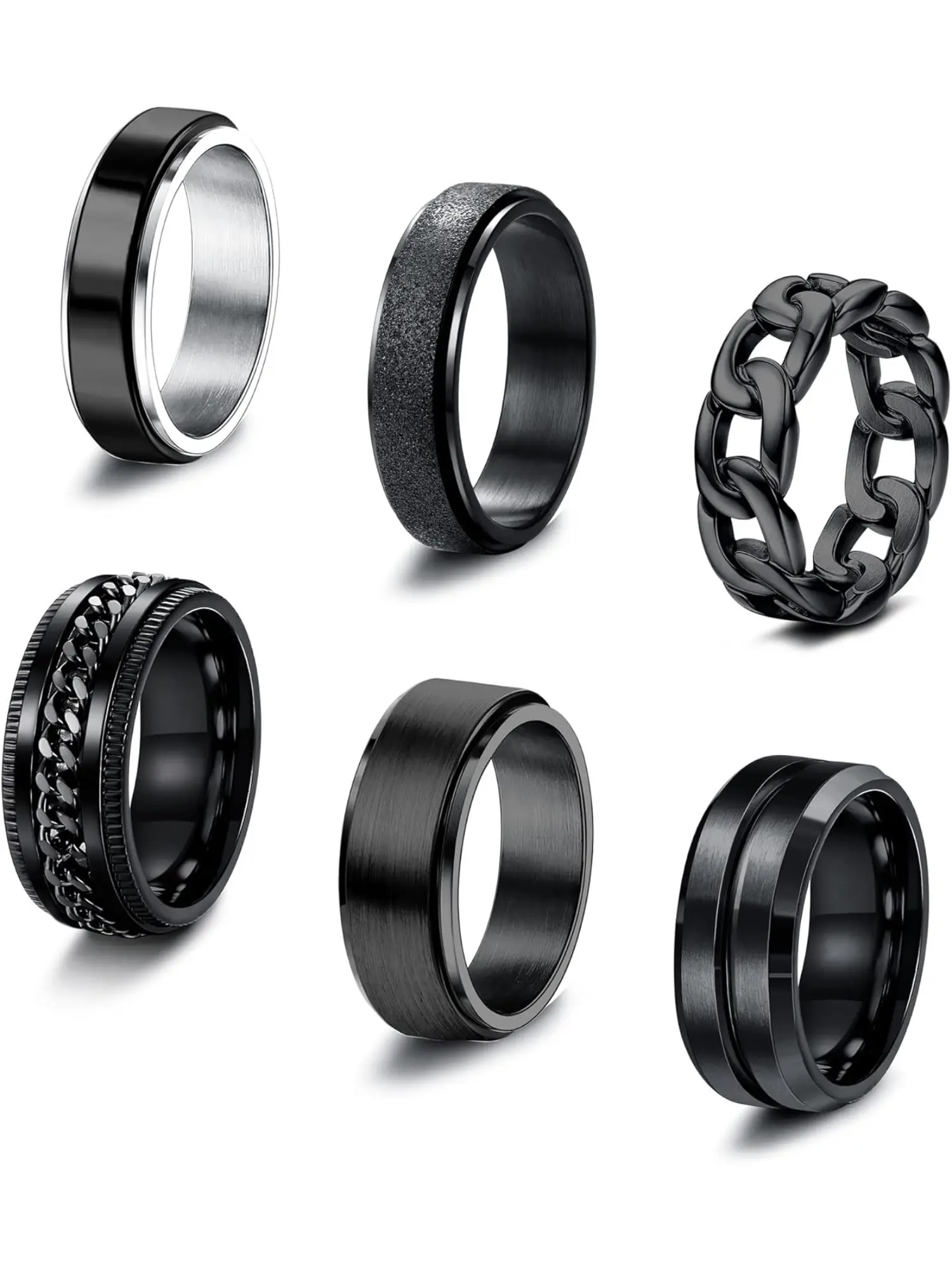 6PCS Rings for Men Rings Stainless Steel Ring Braided Chain Ring Rotating Ring Cuban Chain Ring Engagement Rotating Ring Wedding Rings Vintage Rings Fashion Rings