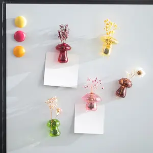 Mushroom Glass Fridge Magnets, Set of 5 Colored Cute Mini Glass Vases, Tiny Plant Magnets for Refrigerator Decoration Kitchen Locker Kitchen Office,TikTokShopBlackFriday