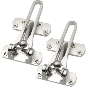 Home Security Door Lock 2 Pack Latch Guard Clasp Front Door Locks for Kids, Home Reinforcement Lock for Swing-in Doors, Hotel Door Latches, Thicken Solid Aluminium Alloy, Satin Nickel