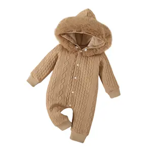 Baby Clothing Sets Girls and Boys Hooded Long Sleeve Brown Romper Solid Color Bodysuits for Winter Spring Autumn Toddler Outfit