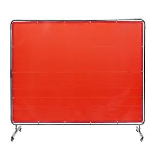 VEVOR Welding Screen with Frame, 6'x 8' Welding Curtain Screen, Flame-Resistant Vinyl Welding Protection Screen on 4 Swivel Wheels (2 Lockable), Moveable Professional for Workshop/Industrial, Red