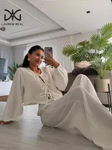 Women's Casual Loose Long Sleeve Top Blouse with Drawstring, Comfortable and Stylish Wear for Everyday, Trendy European and American Fashion