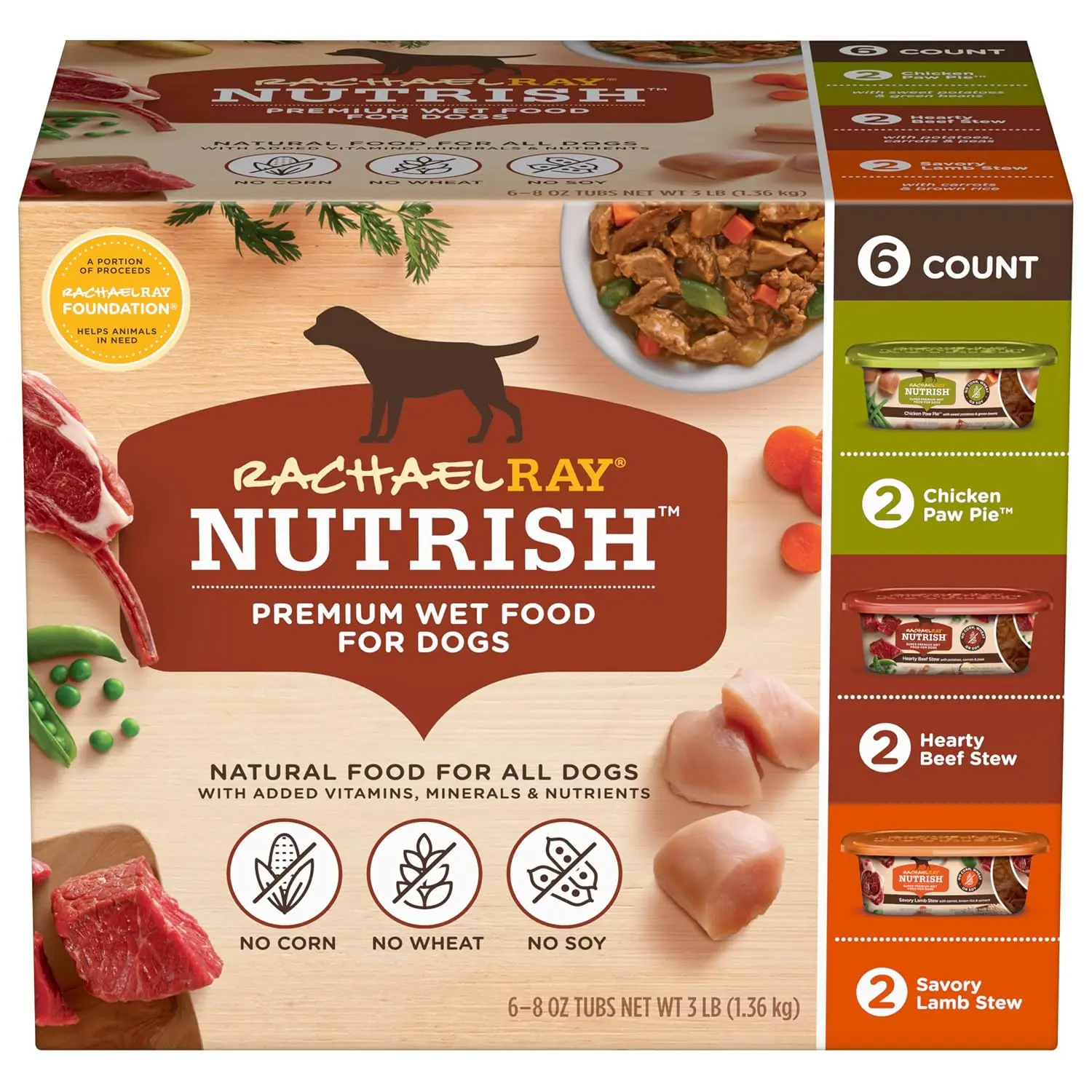 Nutrish Rachael Ray Savory Favorites Wet Dog Food Variety Pack, 8 oz. Tubs (Pack of 6)