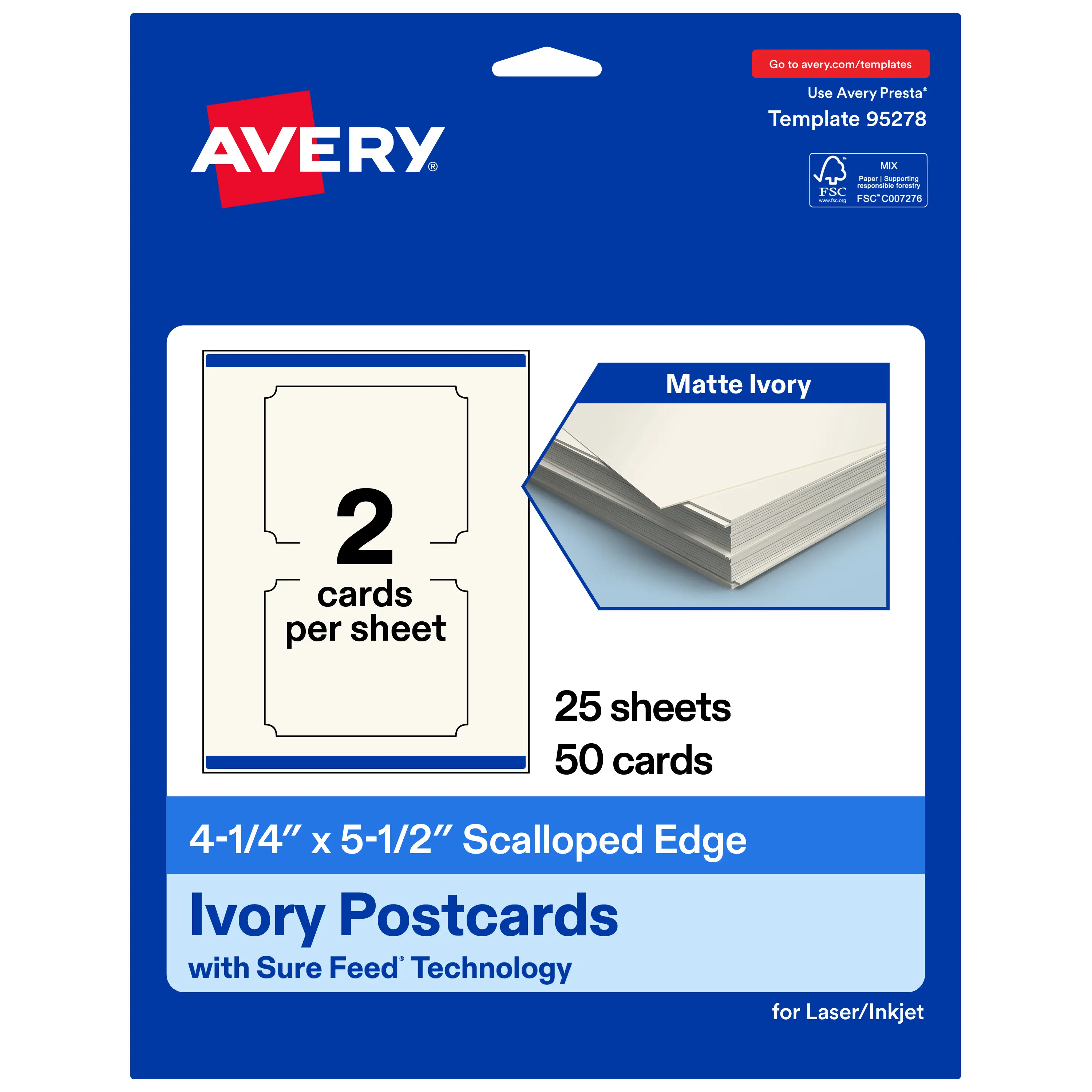 Avery 4.25"x5.5" Rectangle Scalloped Matte Ivory Postcards - Invitation, Promotional, Save the Date Cards, Create Your Own Customized Cards, Print-to-the-Edge Layout