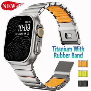 Magnetic Titanium Rubber Band for Apple Watch Ultra 3 2 49mm, Men Sports Strap for Iwatch Series 11 10 46mm 9 8 7 6 Se3 45mm 44mm, Smart Watch Straps