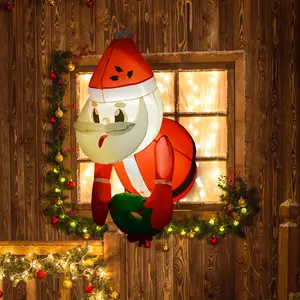 3.4ft Inflatable Santa Claus with LED Lights - Hanging Wreath-Holding Blow-Up Christmas Decor for Outdoor Garden Display