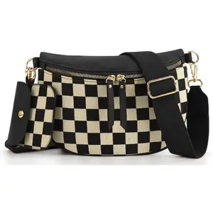 2 count Checkered Crossbody Bags for Women Bum Bag Checkered   Sling Backpack Hobo Satchels  Wallet Purses