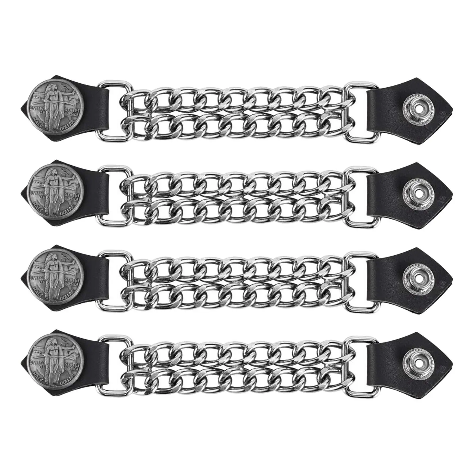 Dream Apparel Native Indian Head Vest Extender With Chains for Women/Man, Faux Leather Motorcycle Biker Vest Extender - 4pcs Set
