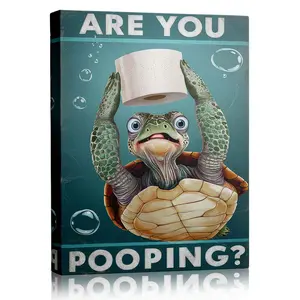 Cute Sea Turtle Bathroom Canvas Poster, Funny Underwater Turtle With Toilet Paper Art Print, Nautical Beach Theme Wall Art, Colorful Ocean Animal Painting For Bathroom Decor, Lovely Coastal Style Artwork, Perfect Gift For Turtle Lovers Decoration Artistic