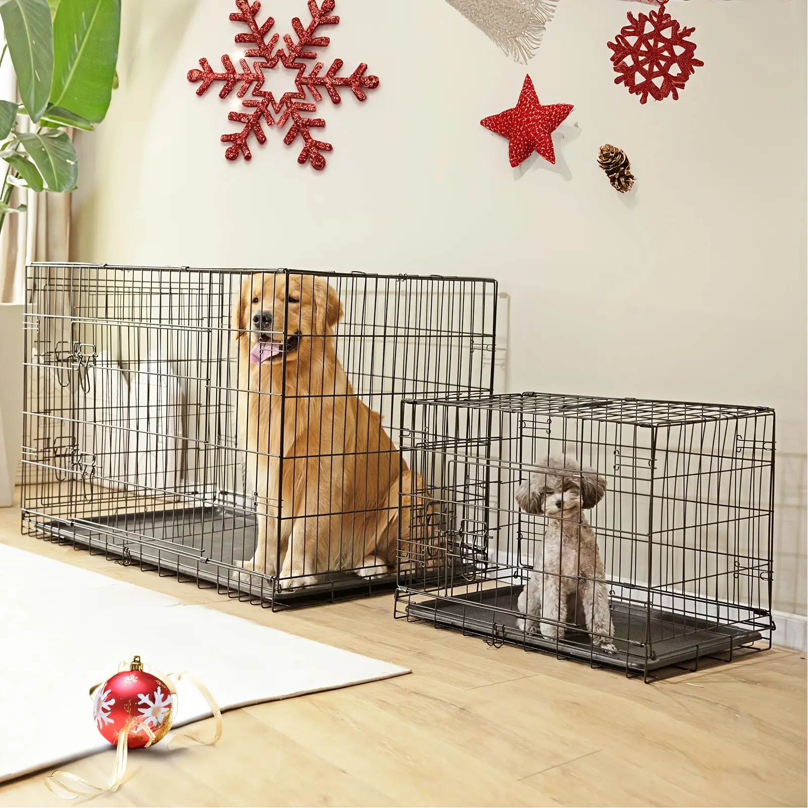 ANTONIA Dog Crate with Divider Panel Double Door, Folding Metal Wire Dog Cage with Plastic Leak-Proof Pan Tray, Pet Kennel for Indoor, Outdoor, And Travel