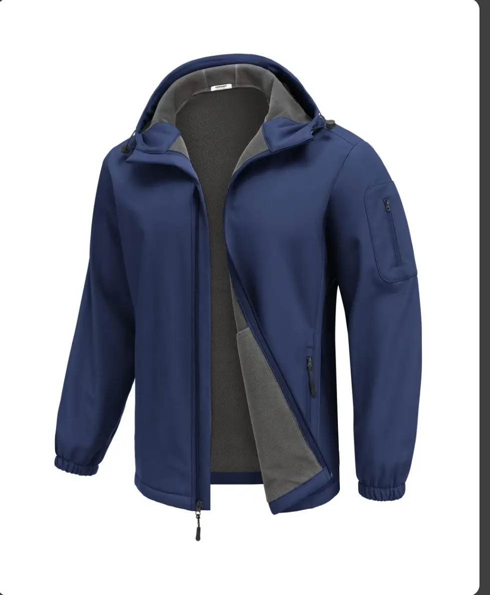 COOFANDY Mens Softshell Hooded Fleece Lined Windbreaker Jacket Waterproof Windproof Jacket Outdoor Winter Jacket