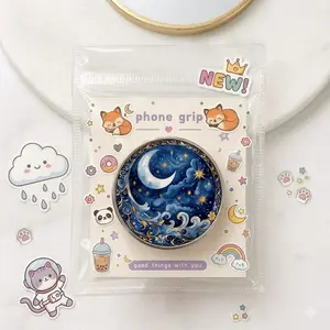 Celestial Moon Phone Grip Holder Cute Crescent Moon Stars Griptok Stand Aesthetic Mystical Night Sky Galaxy Phone Accessories Gift for Her Women Teen Girls