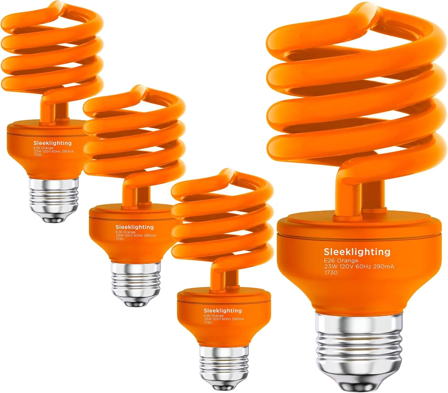 23 Watt T2 Orange Light Spiral CFL Light Bulb, UL Approved-, E26 Medium Base-Energy Saver (Pack of 4)