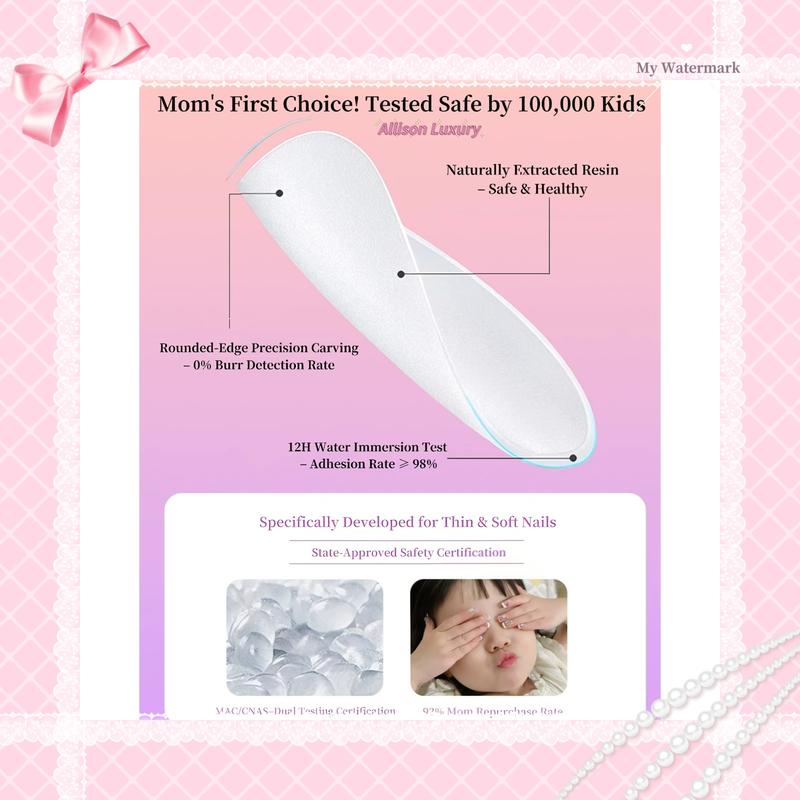 【2026】Kids' Short-Length Press-on Nails – Non-Toxic & Odor-Free | New Luxurious Whitening Finish