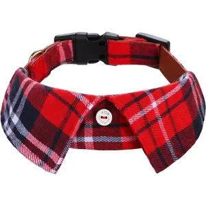Faleela Cotton Plaid Shirt Style Dog Collar Soft Cute,Boy Dog Collar with Quick-Release Buckle,Adjustable Bow Tie Collar for Small Medium Large Dogs Faleela