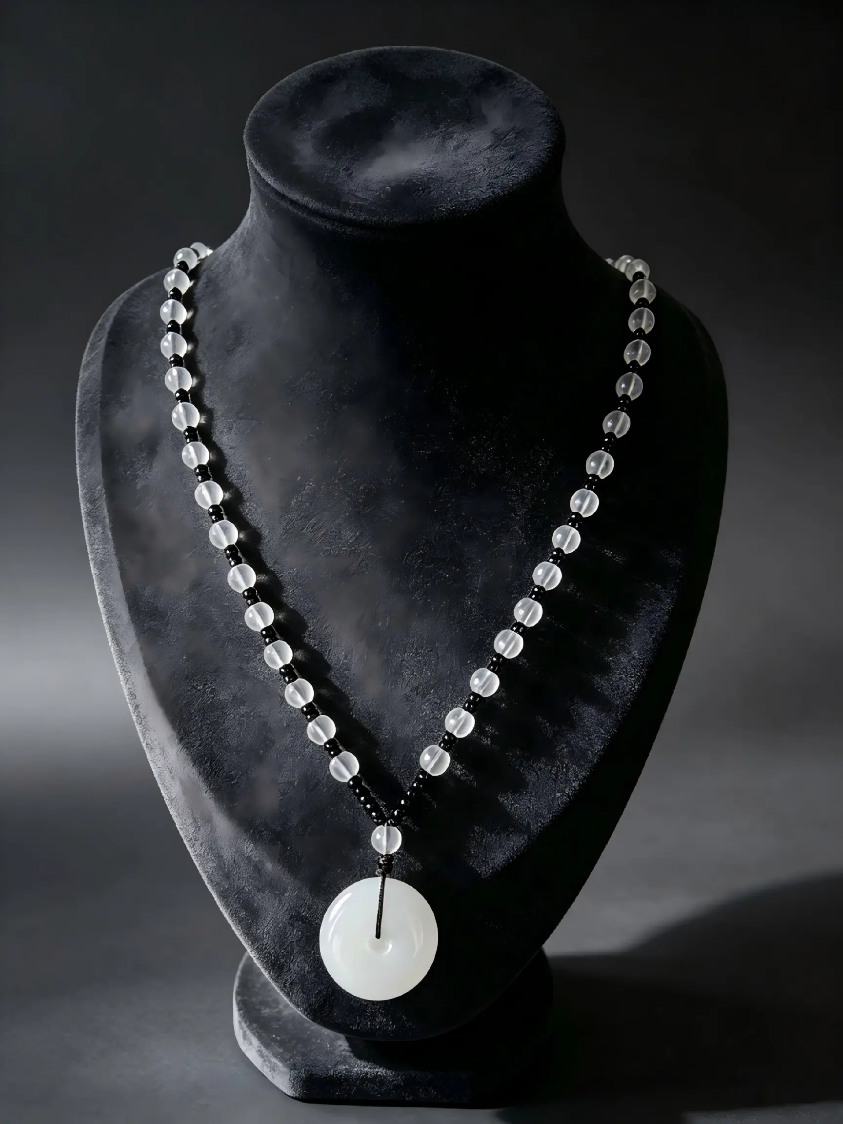 Chinese White Jade Peace Buckle Pendant Necklace - Handcrafted Beaded Braided Rope, Lucky Protection Talisman, Unisex Collectible Cultural Ornament for Daily Wear & Gifting