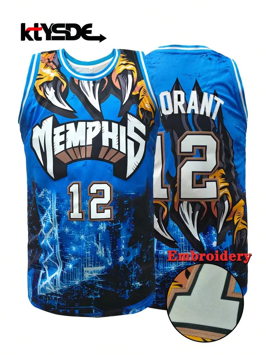 KTYSDE Men's #12 Retro Basketball Jersey, Memphis Letter Print + Embroidery Loose Fit Sleeveless Crew Neck Tank Top, Suitable For Basketball, Sports, Running, Streetwear, Unisex