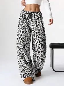 Women's Leopard Print Velvet Wide Leg Pants, Casual Fashion Loose Fit, Soft Comfortable Fabric, Perfect for Daily Home Wear, Casual Comfy Trousers