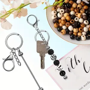 6pcs Beadable Keychain Rods, Alloy Blank Beaded Keychain DIY Keychain Accessory Kit for Handmade DIY Keychain Making, Keychain Decorations, and More