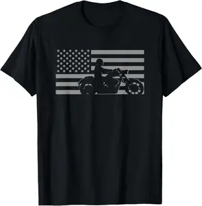 100% Cotton Unisex American Flag Biker Motorcycle Short Sleeve T-Shirt