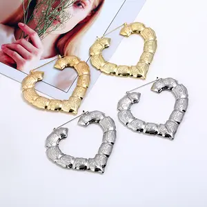 Titanium steel oversized bamboo heart-shaped earrings golden circle earrings for daily wear