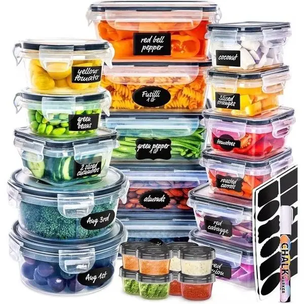 52 Pcs Food Storage Containers with Lids Airtight, Plastic Meal Prep Container for Pantry & Kitchen Organization & bento box & snack containers, BPA-Free, Leak-Proof with Labels & Marker Pen