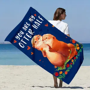 Cute Otter Couple Beach Towel, "You Are My Otter Half" Romantic Art Oversized Beach Towel, Soft Quick-Dry Towel for Beach & Pool