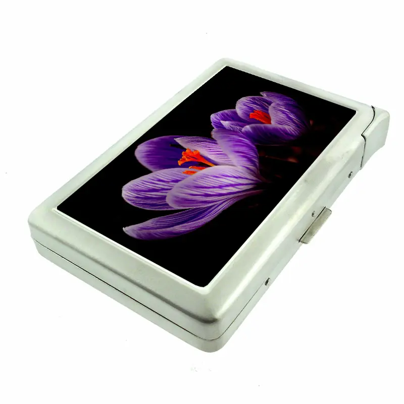 Purple Blooms 100's Sized Metal Case with Built in Lighter Wallet