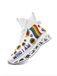 Men's Pride Month Love Theme Sneakers, Rainbow Lgbt Design, Non-Slip Sole, Casual Comfortable Running Shoes for Daily Wear & Gym