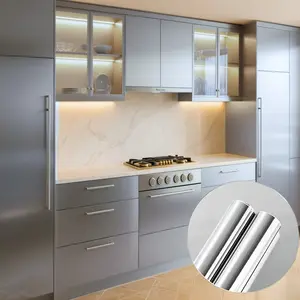 Rough Silver Color Waterproof Oil-Proof Stainless Steel Kitchen Sticker, Heat Resistant Wipeable, Suitable for Countertops and Cabinets
