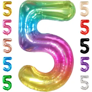 Giant Rainbow 5 Balloon Number - 40 Inch| Number 5 Balloons for Birthdays| 5 Year Old Balloons for Tie Dye Birthday Decorations Girl| 5 Number Balloons for Anniversary Decorations