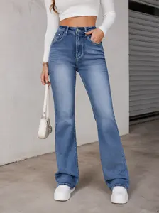Women's Mid-High Waisted Stretchy Bootcut Denim Pants, 90s Trendy Womenswear Bottom Jeans