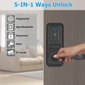 Smart Digital Door Lock with Fingerprint, IC Card, Bluetooth App, Password & Key – 5-in-1 Keyless Entry