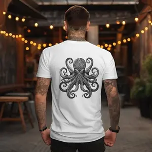 Octopus Graphic Tee - Intricate Sea Creature Design, Urban Style - Men's T-Shirt, High-Quality Print, Casual Wear by HarborIslandDecor