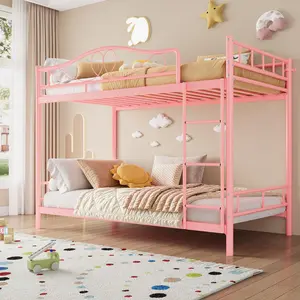 Garvee Heavy Duty Twin Over Twin Metal Bunk Bed Frame - Space-Saving & Noise-Free - 400 lbs Capacity - Safety Guardrail & Ladder - No Box Spring Needed - Easy Assembly - Light Grey