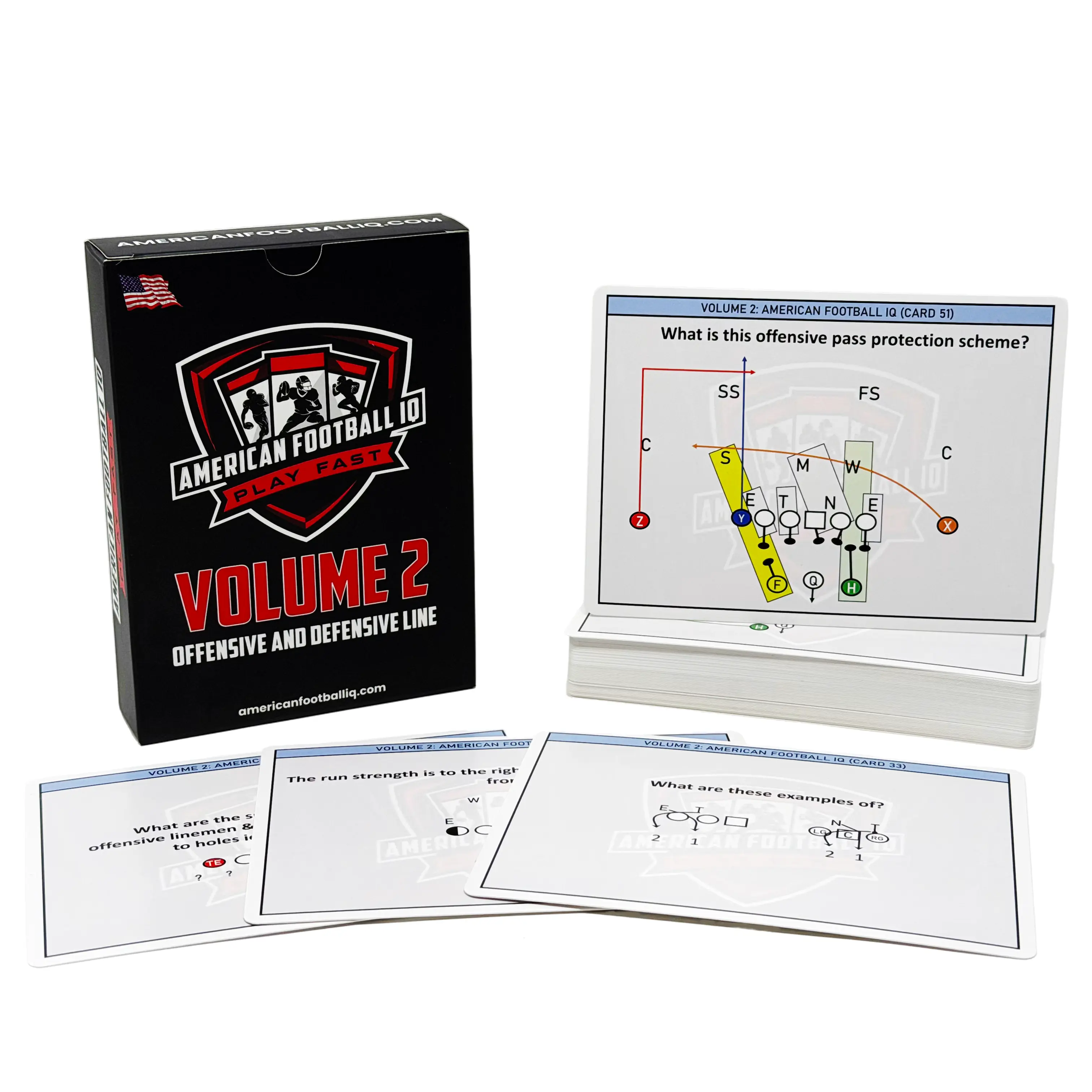 Football Flashcards – Volume 2: Offensive & Defensive Line | 54 Coach-Designed Cards on Blocking Schemes, Gap Responsibility, Stunts & Leverage | Trenches Study Guide for Linemen, Coaches, Parents & Fans | American Football IQ