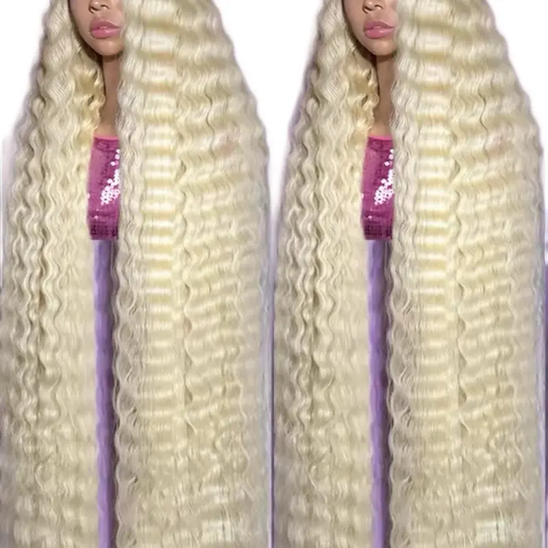 613 Blonde Human Hair 200% Density Deep Wave Lace Frontal Wig with HD Transparent Preplucked Lace for Natural Look