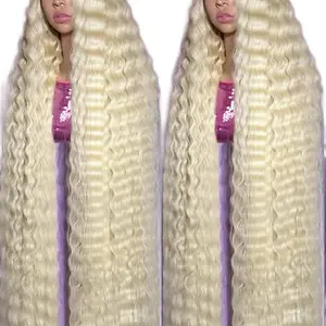 613 Blonde Human Hair 200% Density Deep Wave Lace Frontal Wig with HD Transparent Preplucked Lace for Natural Look