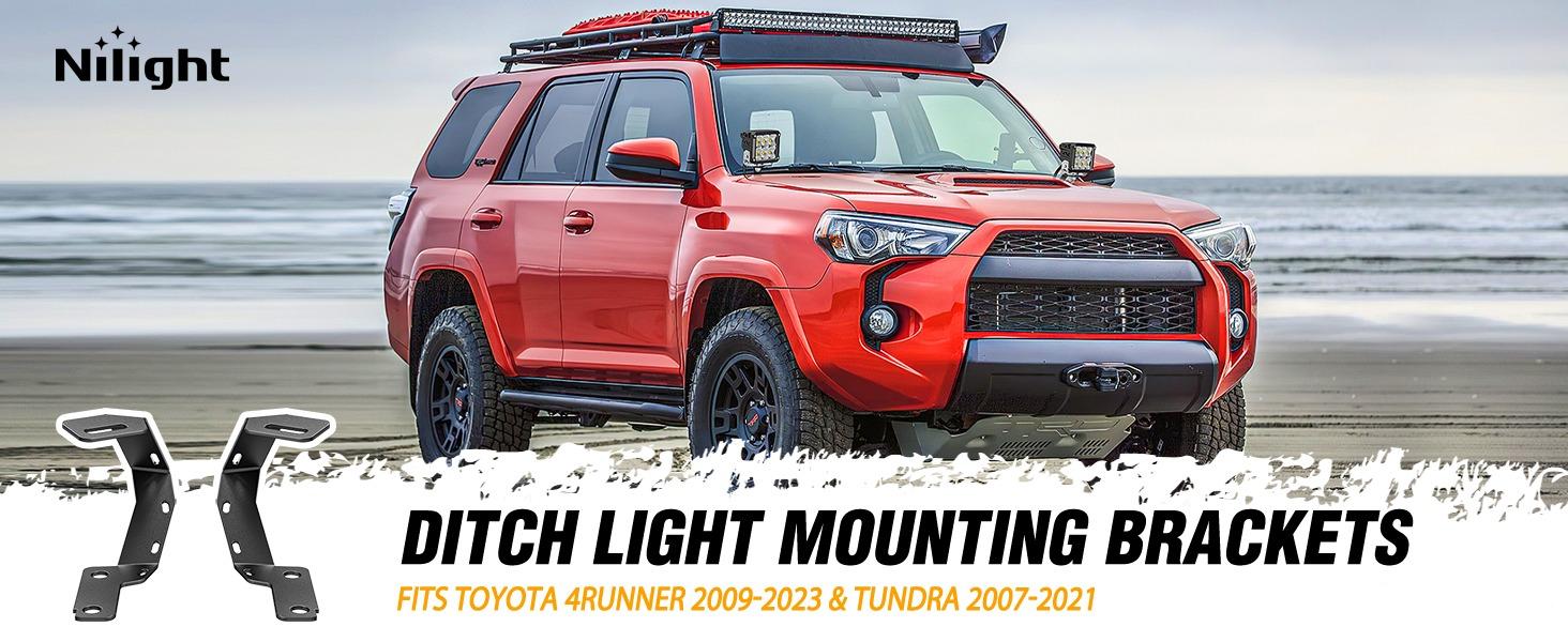 Nilight Ditch Light Brackets Hood Hinges Mount Bracket Kit for Auxiliary Offroad LED Pods Work Lighting Compatible with Toyota 4Runner 2009-2023 Tundra 2007-2021