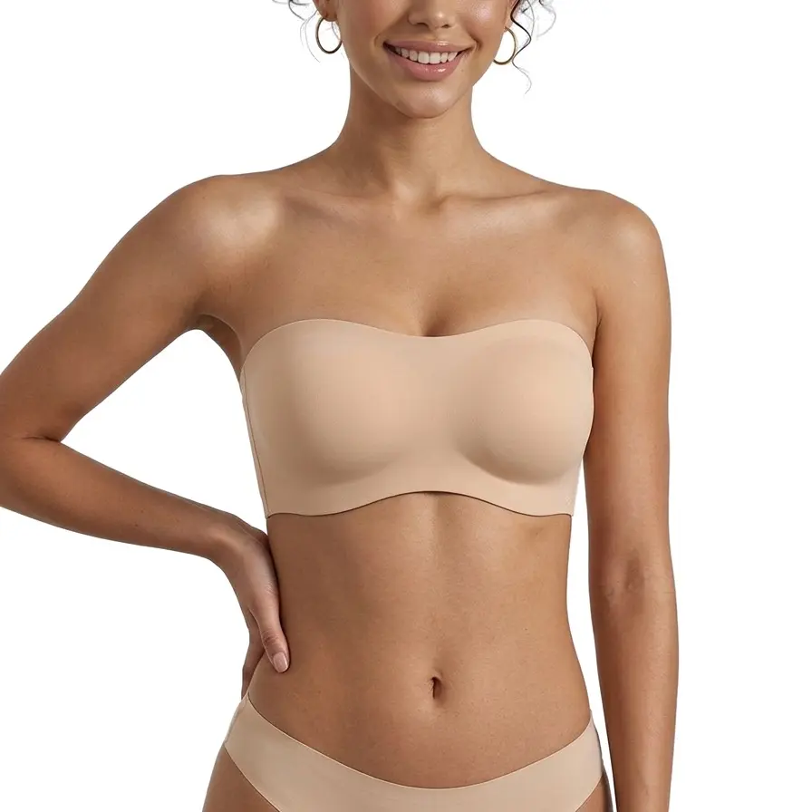 Ausppli  Strapless Jelly Bandeau, Push Up,Padded Bras, Non-Slip & Seamless Comfortable