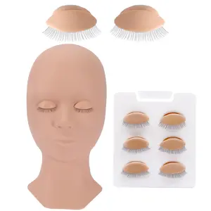 Lash Mannequin Head with 4 Pairs Removable Practice Eyelids, Silicone Eyelash Mannequin Head for Makeup Practice and Lash Extension Training