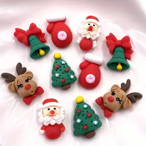 10PCS Lovely Colorful Resin Elk Santa Glove Bell Figurine Resin Ornament Flat back Cabochon Mini Cartoon Scrapbook DIY Christmas Embellishments Accessories Crafts