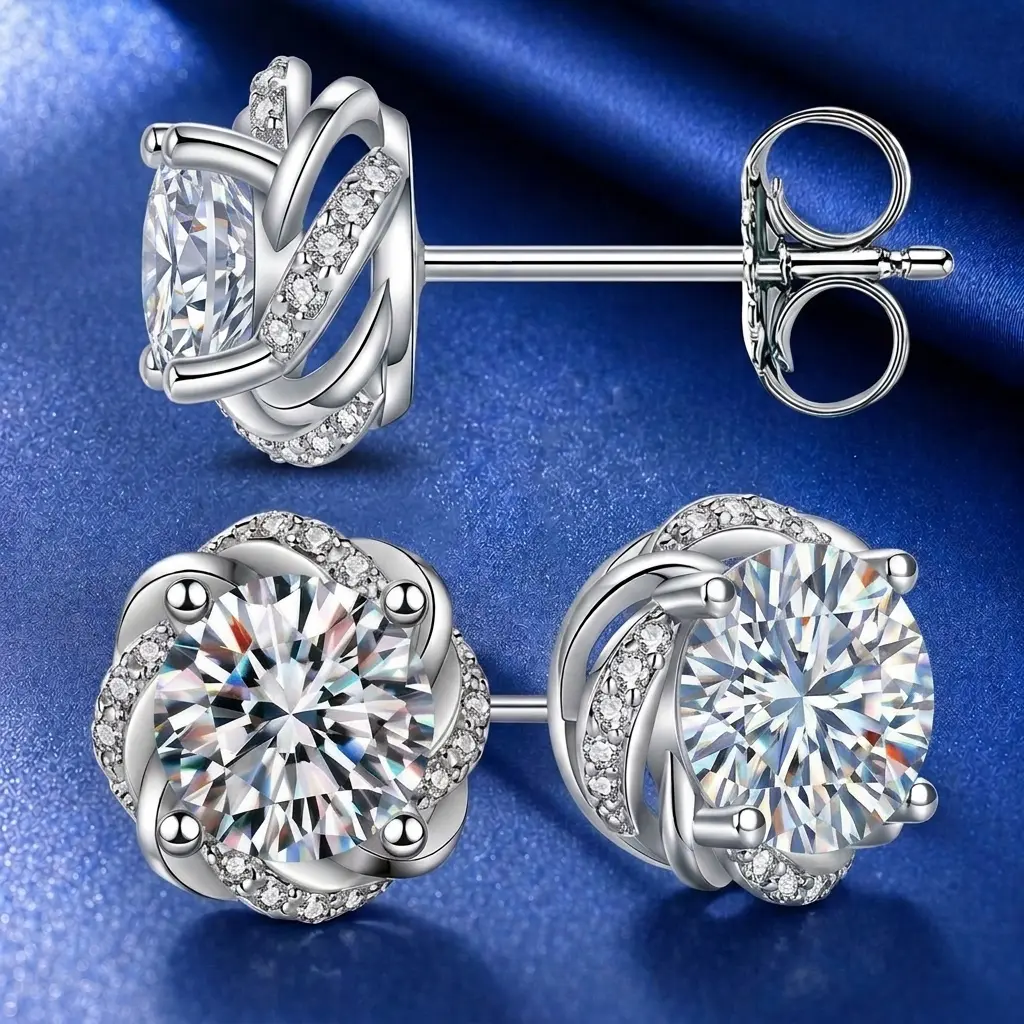 Women's S925 Sterling Silver Twisted Knot Stud Earrings, Round-Cut Halo Simulated Diamond, Hypoallergenic, Elegant Bridal Shower Gift for Loved Ones for Any Occasion, Unisex, Wedding, Choking Hazard Small Parts