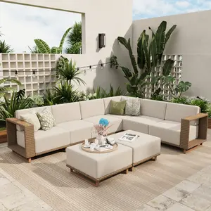 Catalina Modern L/U-Shaped Patio Modular Sectional Rattan Sofa Set -10" Thick Waterproof Cushions, Assembly Required, Garden Use, Deals for You Days