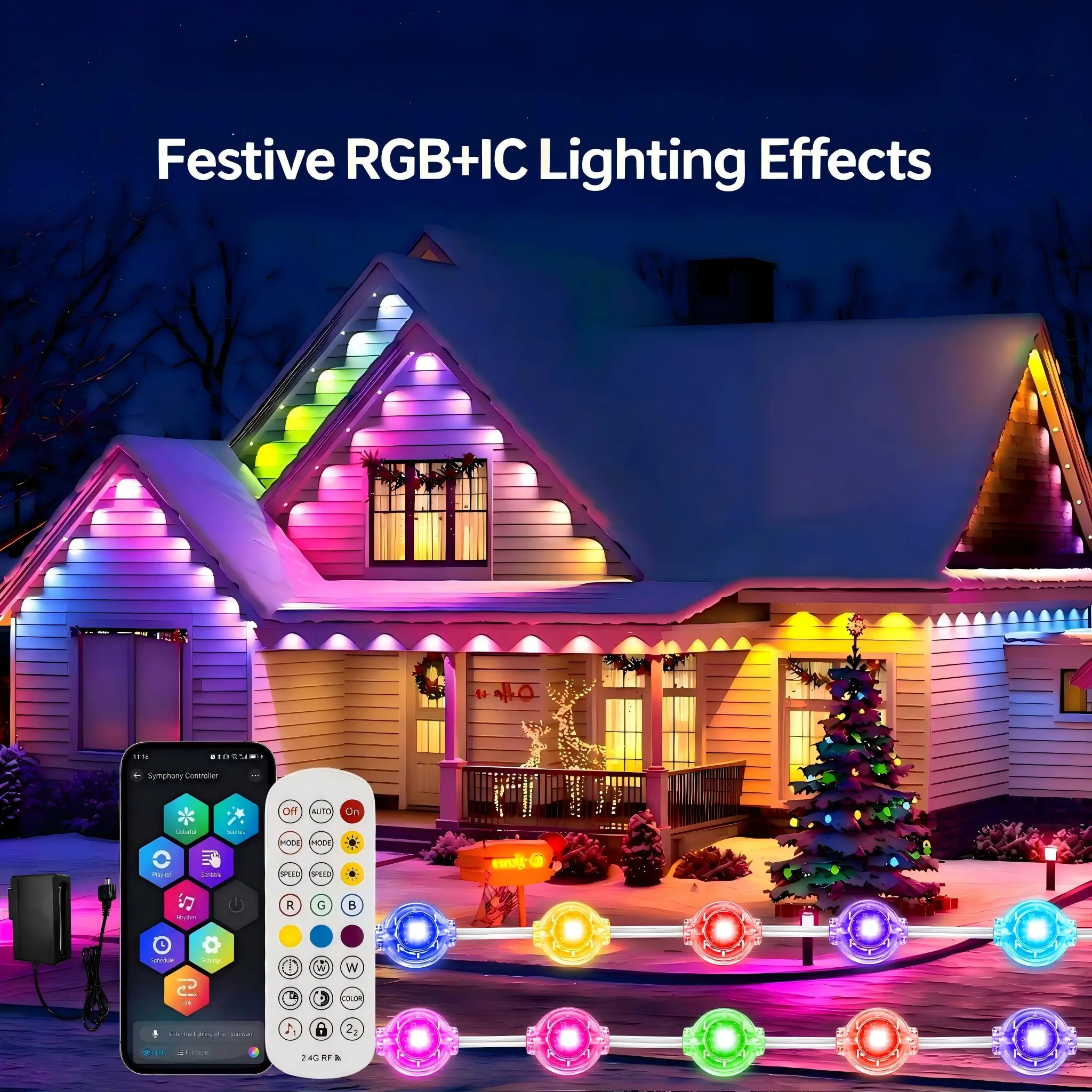 XFFQE 200ft Long LED Light Strips, Architectural RGB+IC Waterproof Outdoor Eaves Wall Fixtures with App Control, Remote, Music Sync, Permanent Exterior Options for House Decor & Daily Accent
