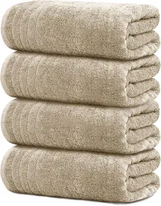 Tens Towels Pack of 4 Extra Large Bath Towels 30 x 60 Inches, 100% Cotton, Larger & Lighter Weight, Quicker to Dry, Super Soft and Absorbent, Perfect for Bathroom, Beige