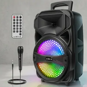 All-in-One 8 Inch Portable Bluetooth Speaker, Rechargeable Wireless Sound System for Party, Multi-Input Media Player with FM Radio, Remote & Microphone