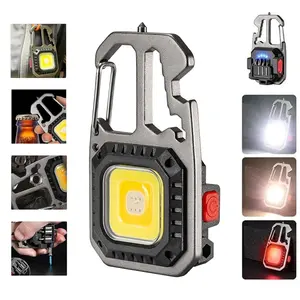 1PC Cob Keychain Work Light  Rechargeable Flashlight 7 Modes,4 in1 Screwdrivers 7in1 Wrench 1 bottle Opener 1 window-Breaking hamme for Camping, Fishing, Repair Walking Emergency